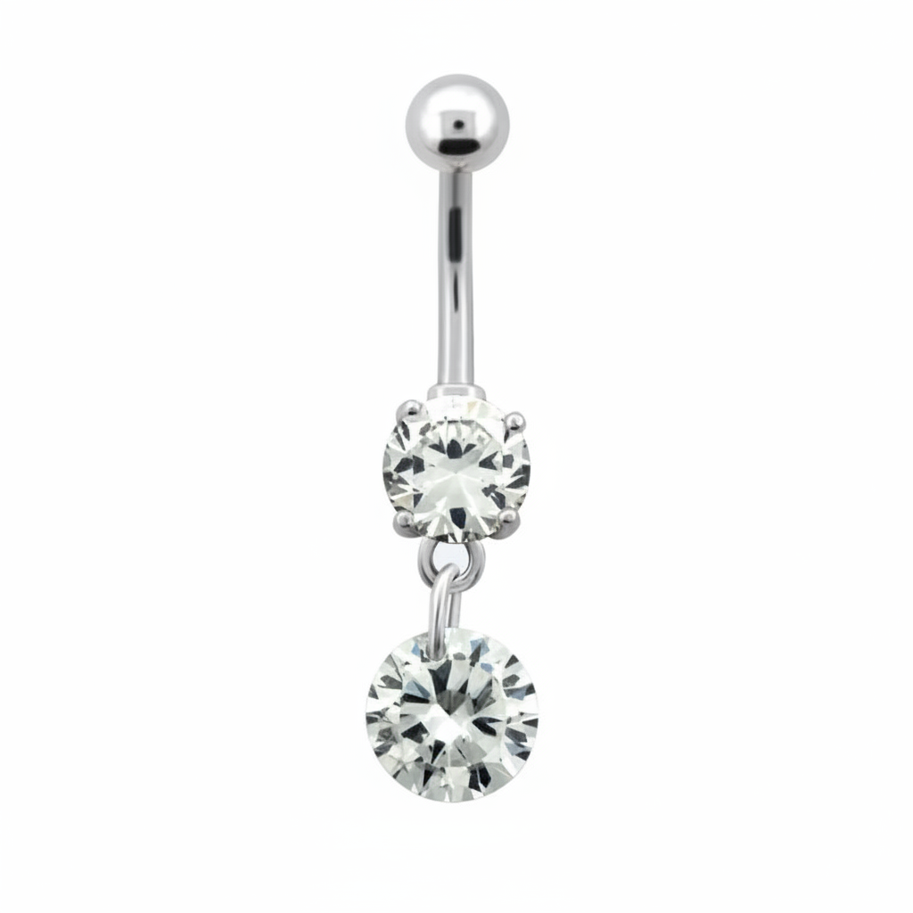Navelpiercing Hangend Kristal Clear Zilverkleurig – Chirurgisch Staal