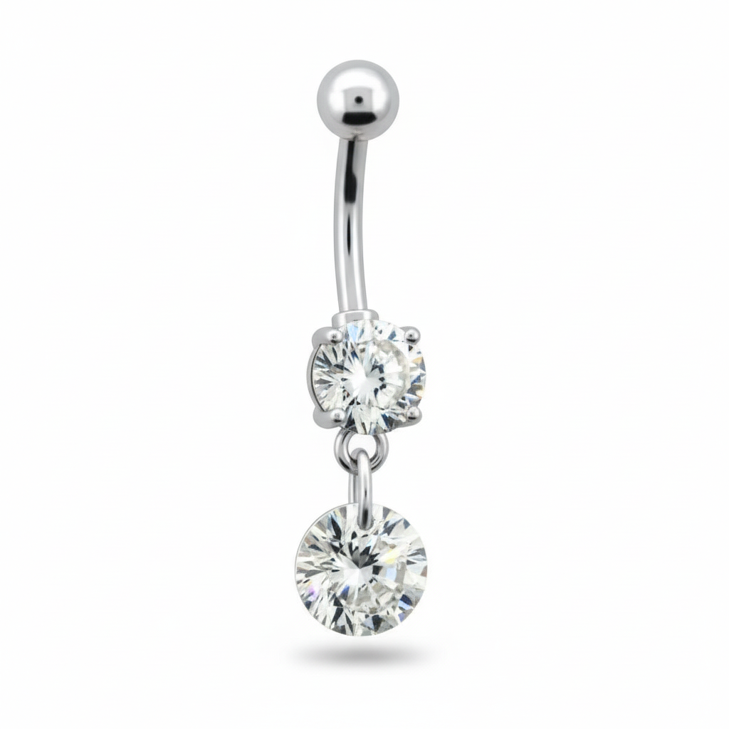 Navelpiercing Hangend Kristal Clear Zilverkleurig – Chirurgisch Staal