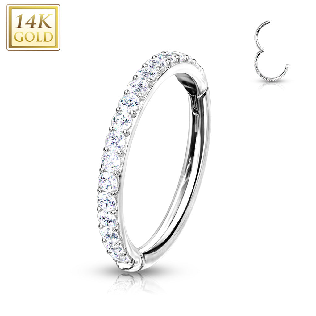 Klikring 14kt Wit Goud Zirconia Zijkant