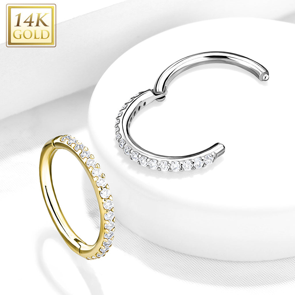 Klikring 14kt Wit Goud Zirconia Zijkant