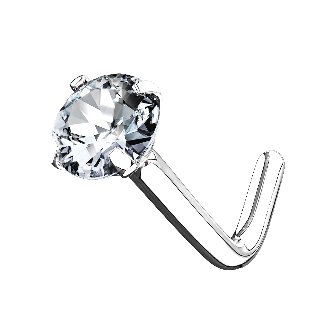 Neuspiercing L-Vorm Zirconia Clear 14kt Witgoud