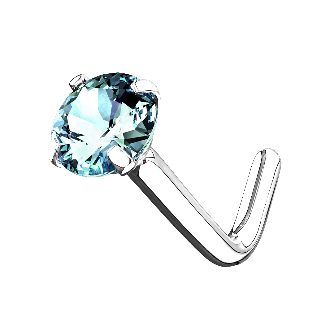 Neuspiercing L-Vorm Zirconia Blauw - 14kt Witgoud