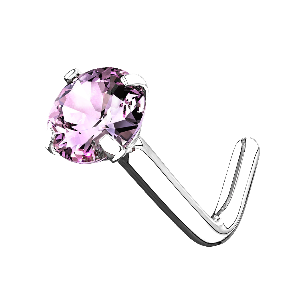 Neuspiercing 14kt Witgoud L-Vorm Zirconia Roze