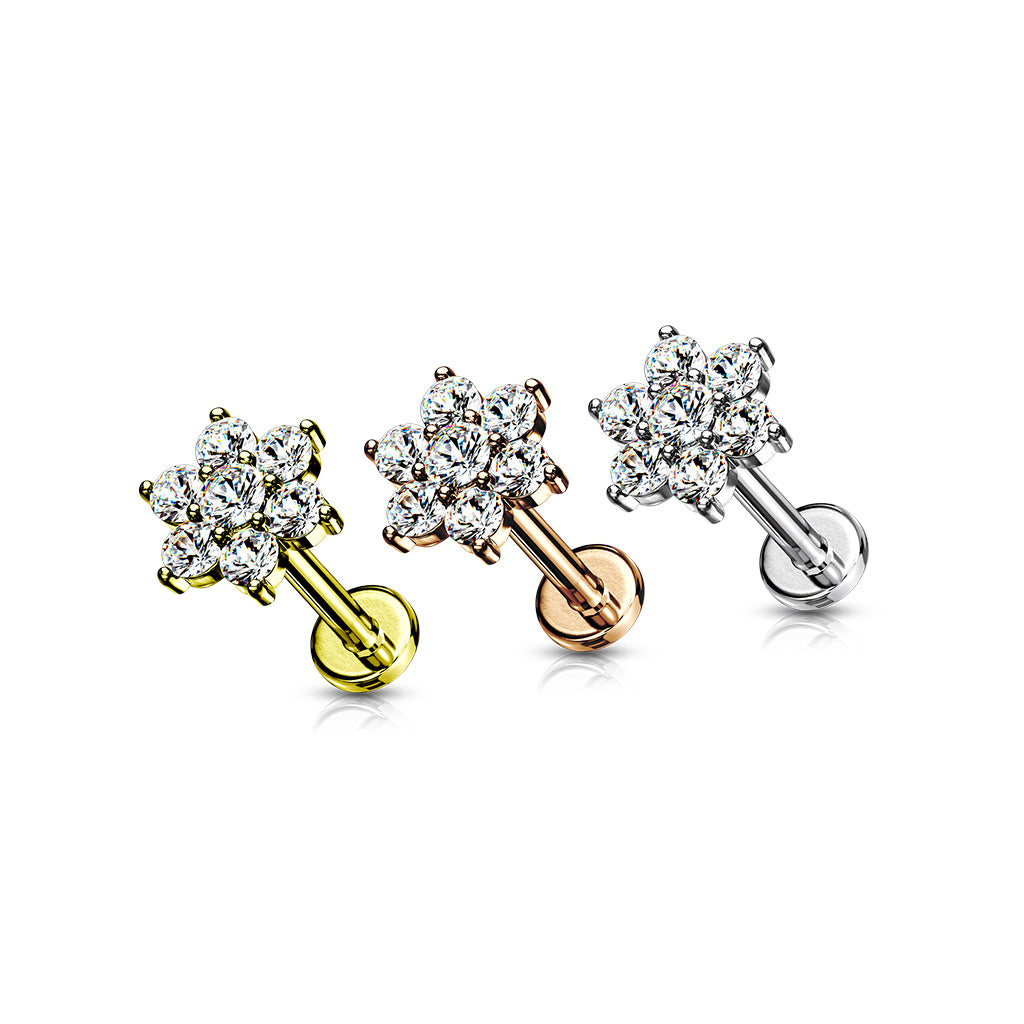 Labret Bloem Zirconia Goudkleurig - Chirurgisch Staal