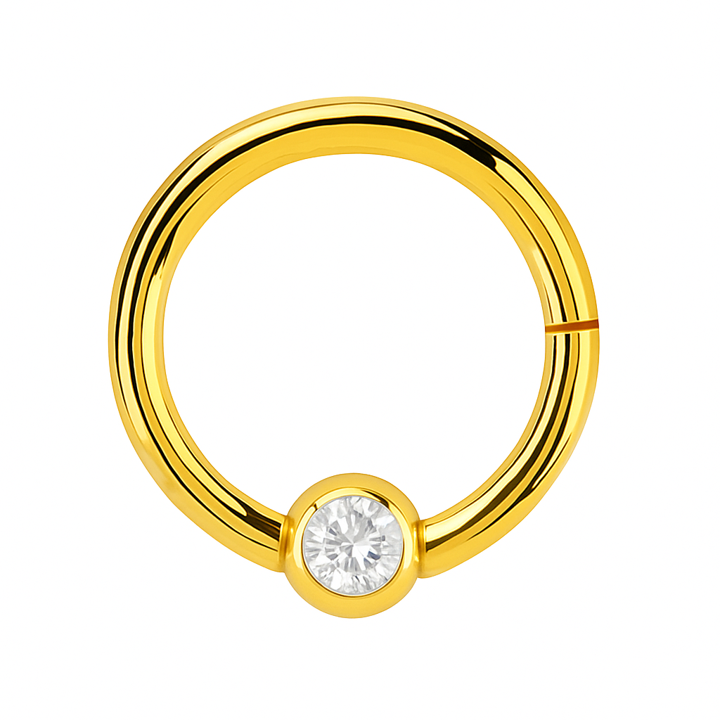Klikring Goudkleurig met Kleine Zirconia - Chirurgisch Staal
