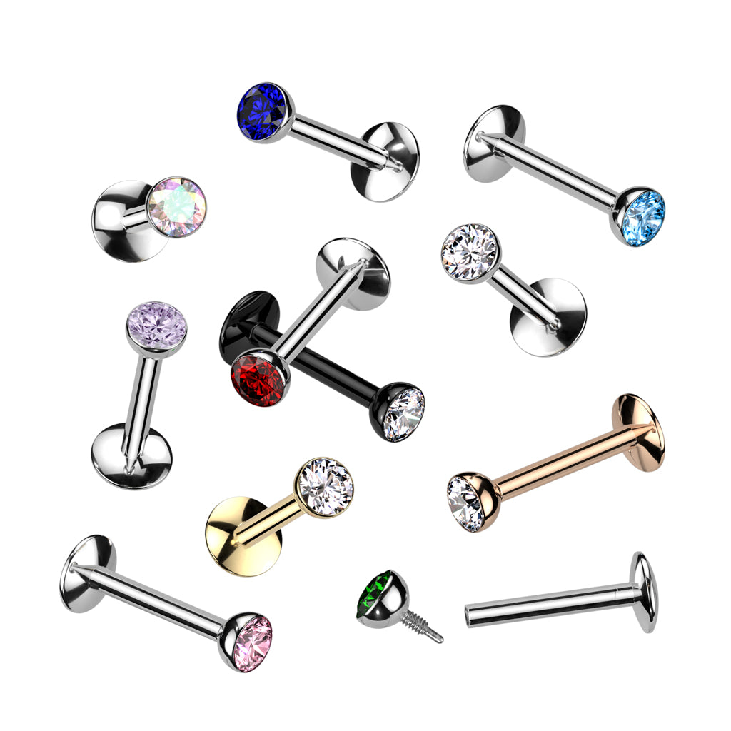 Labret Piercing Zirconia Top Goudkleurig - Titanium