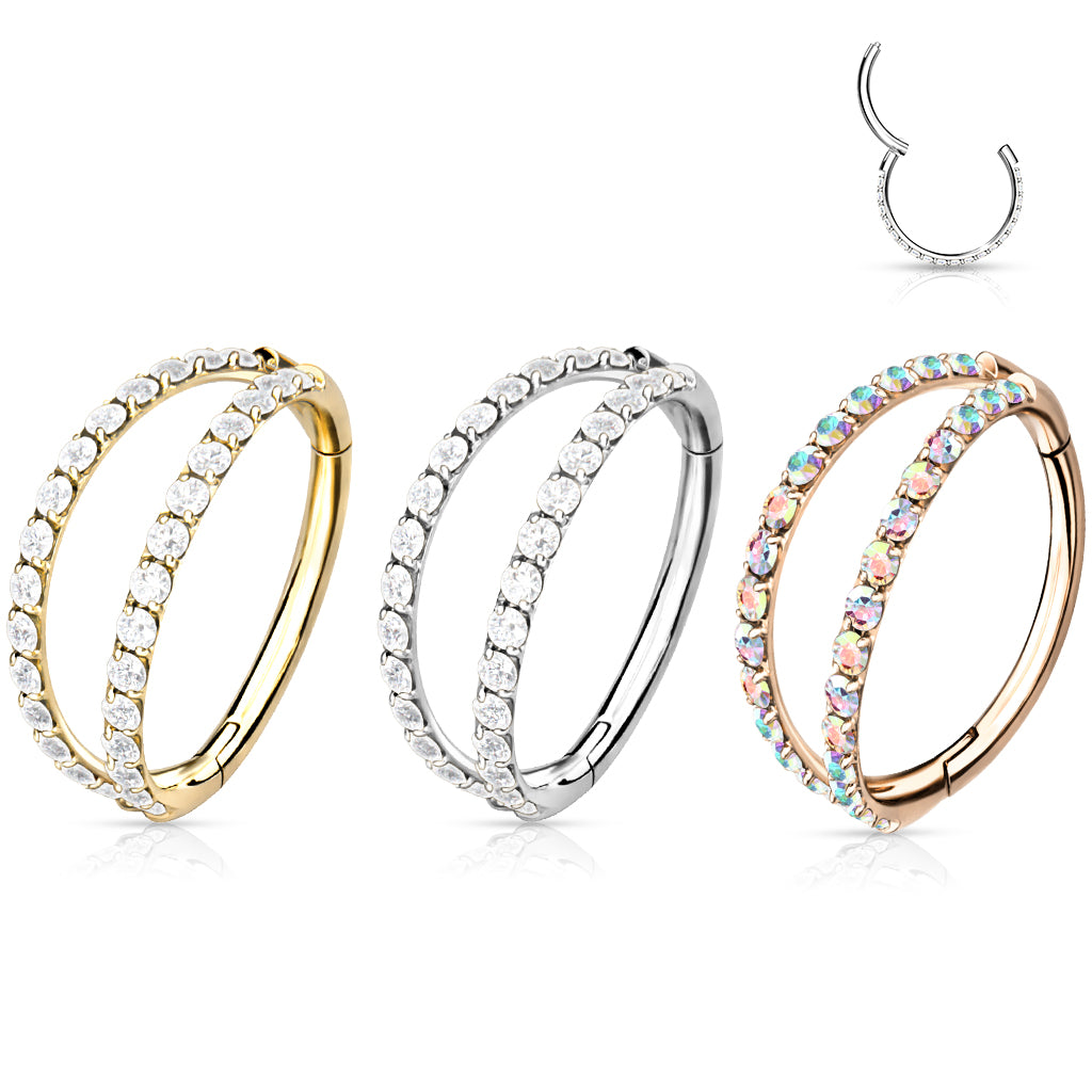 Klikring Goudkleurig Zijkant Dubbel Zirconia - Titanium