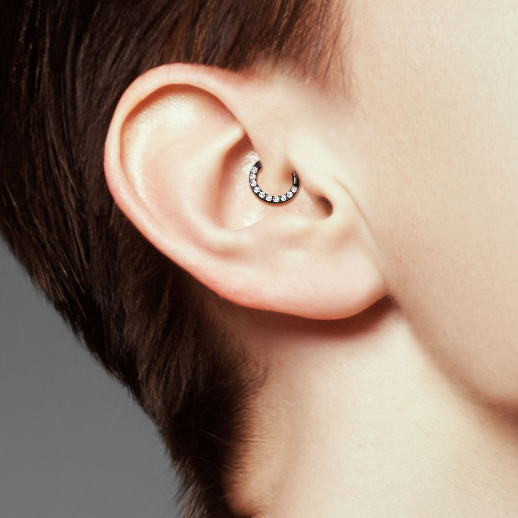 Klikring Voorzijde Zirconia Goudkleurig - Chirurgisch Staal