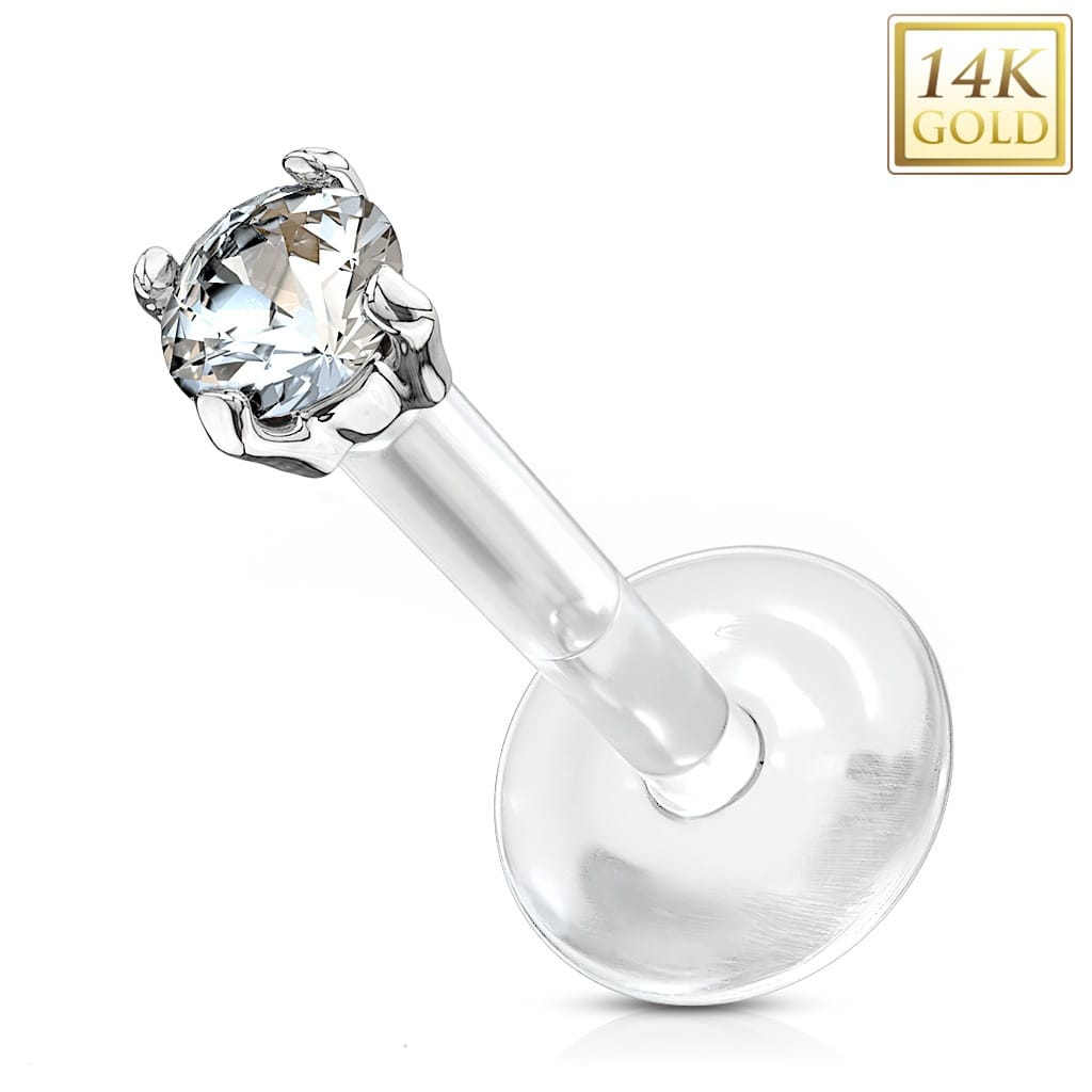 Labret Goud Zirconia Steen Bioflex - 14kt Wit Goud