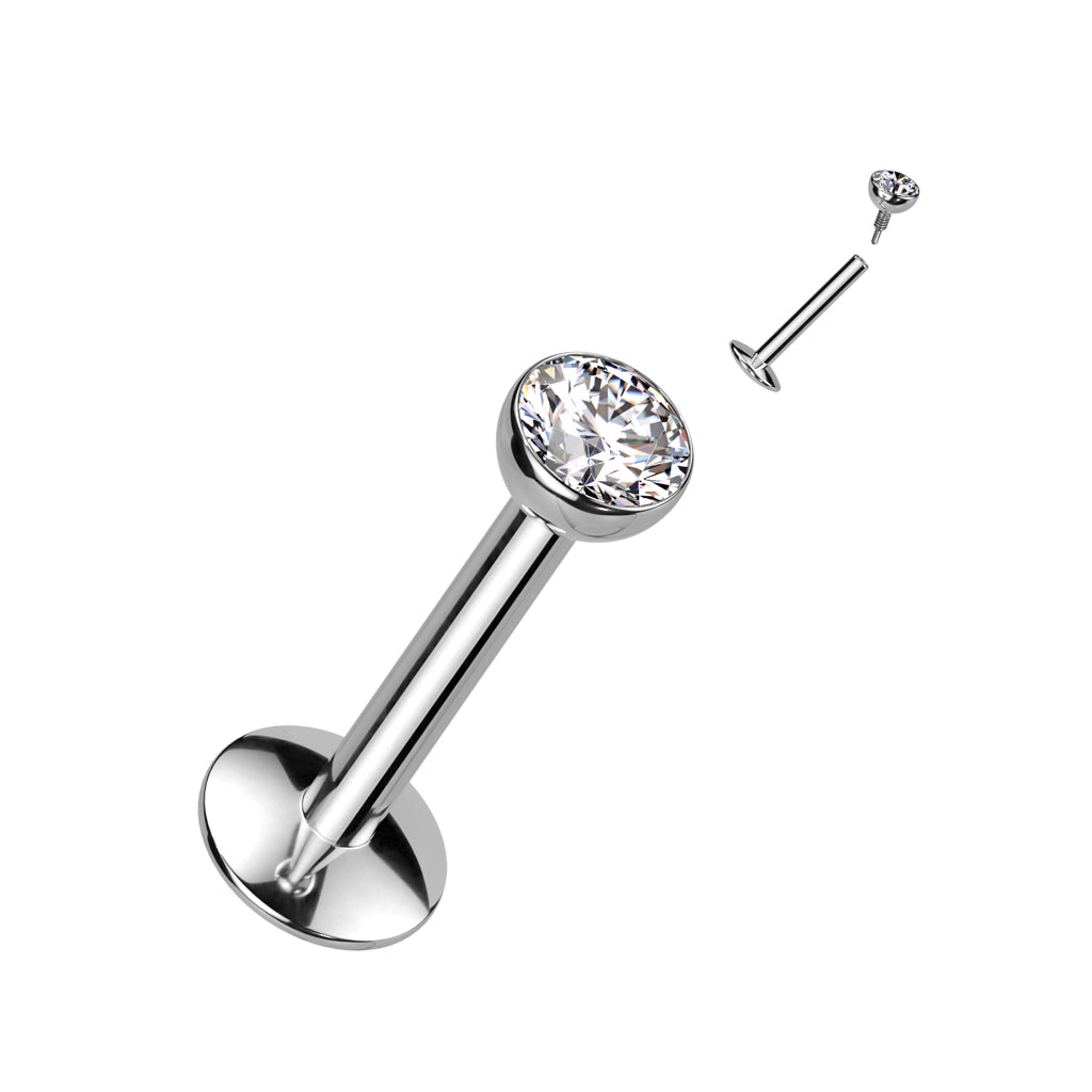 Labret Piercing Zirconia Top Zilverkleurig - Titanium