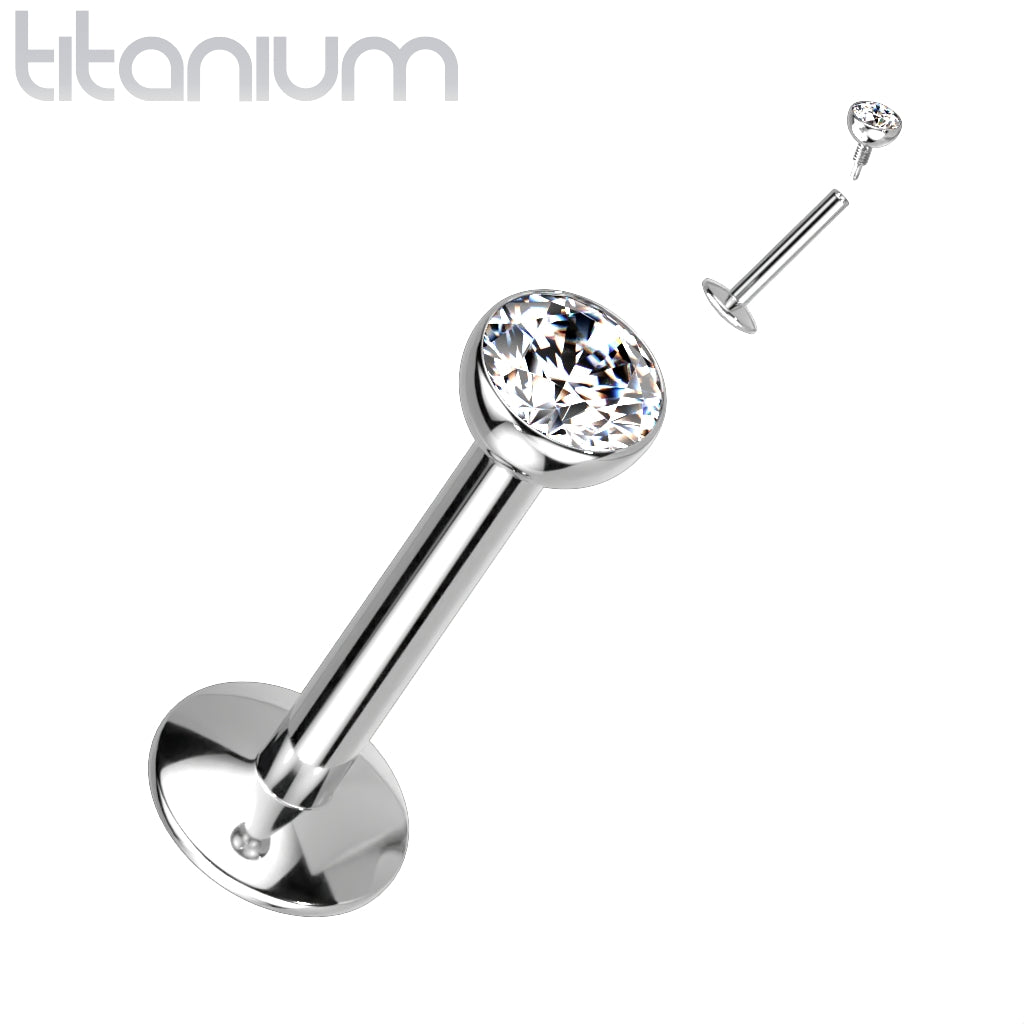 Labret Piercing Zirconia Top Zilverkleurig - Titanium