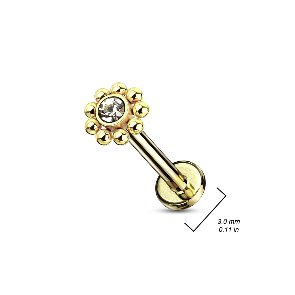 Labret Bloem Zirconia Bloem Goudkleurig - Chirurgisch Staal