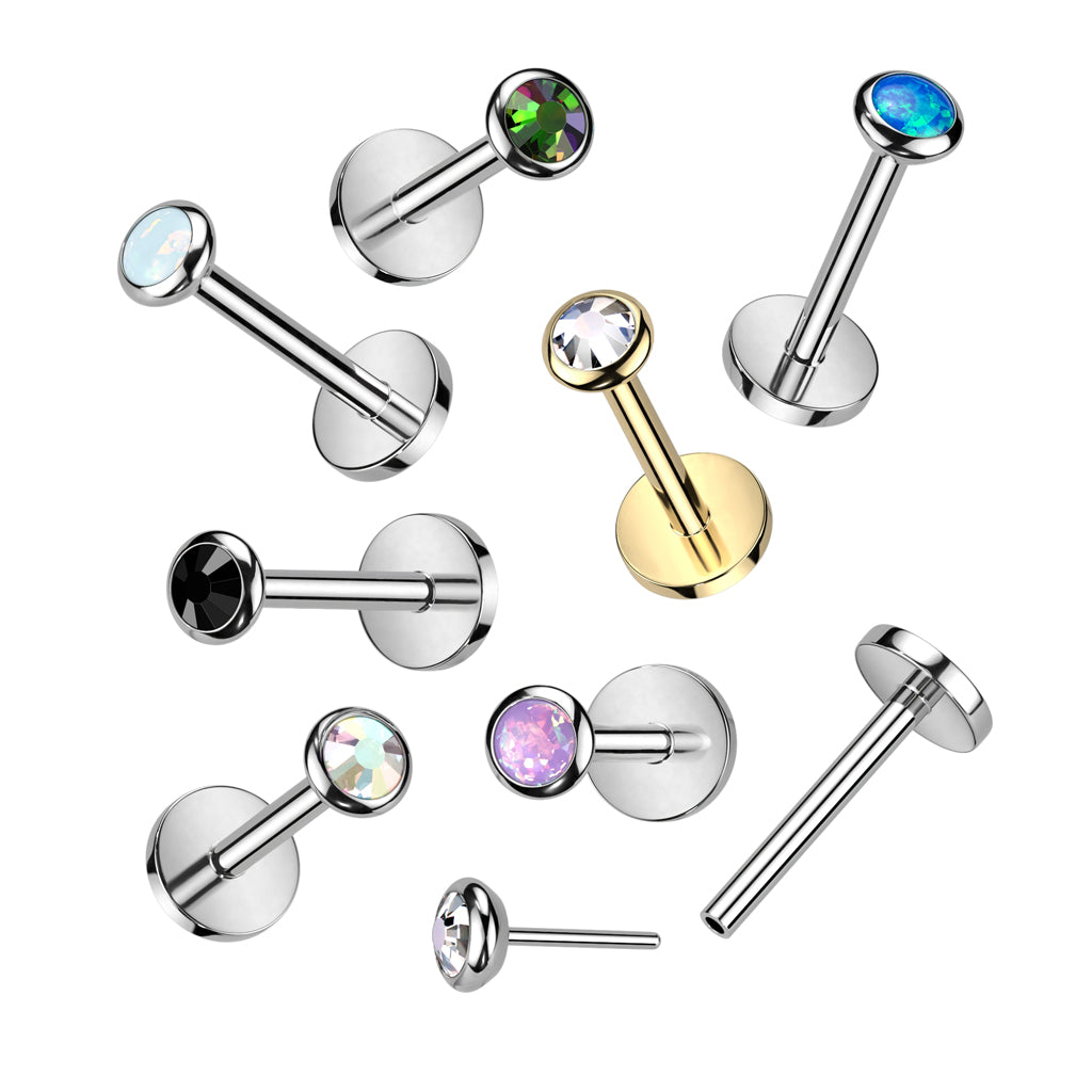 Labret Piercing Zilverkleurig Roze/Paars Opal Top - Titanium