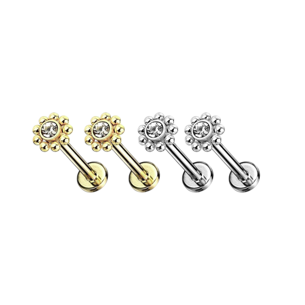 Labret Bloem Zirconia Bloem Goudkleurig - Chirurgisch Staal