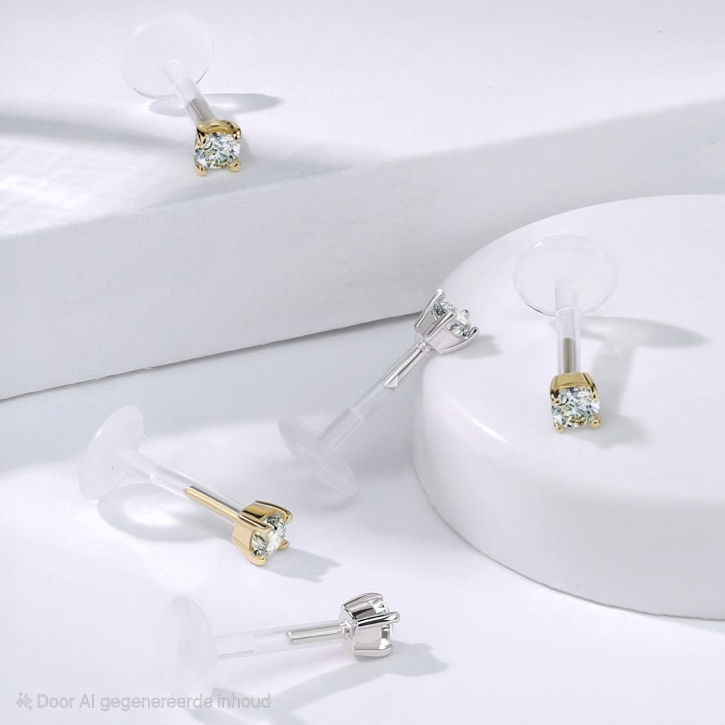 Labret Goud Zirconia Steen Bioflex - 14kt Wit Goud