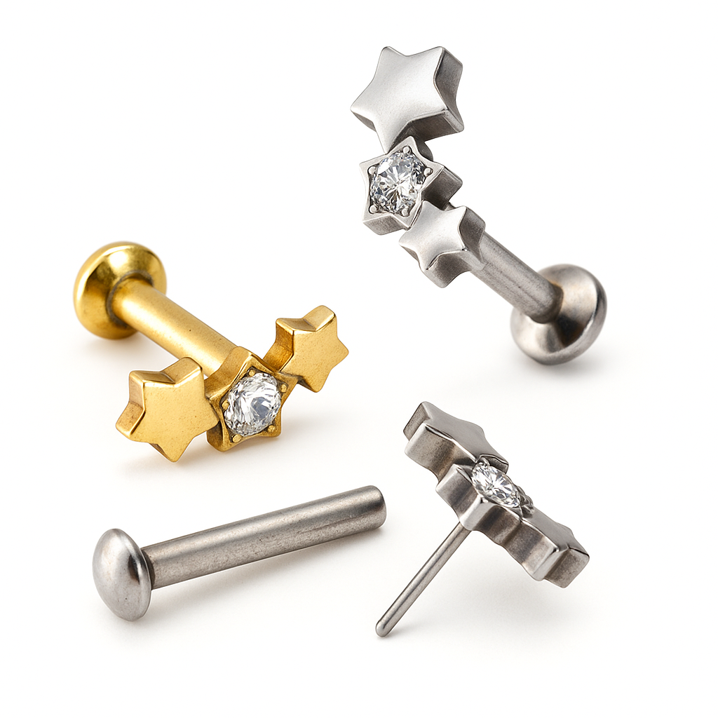 Labret Sterren Zirconia Goudkleurig - Chirurgisch Staal