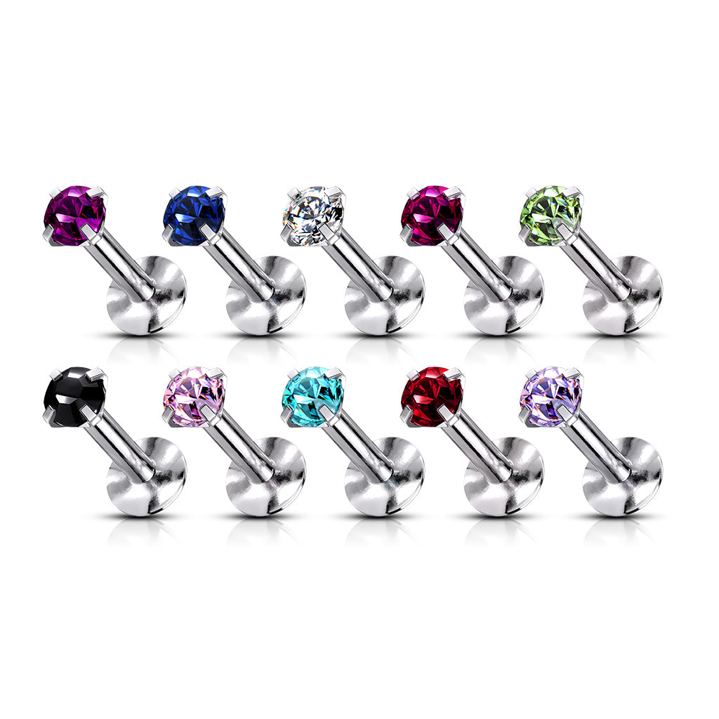 Labret Zirconia Blauw Zilverkleurig - Chirurgisch Staal