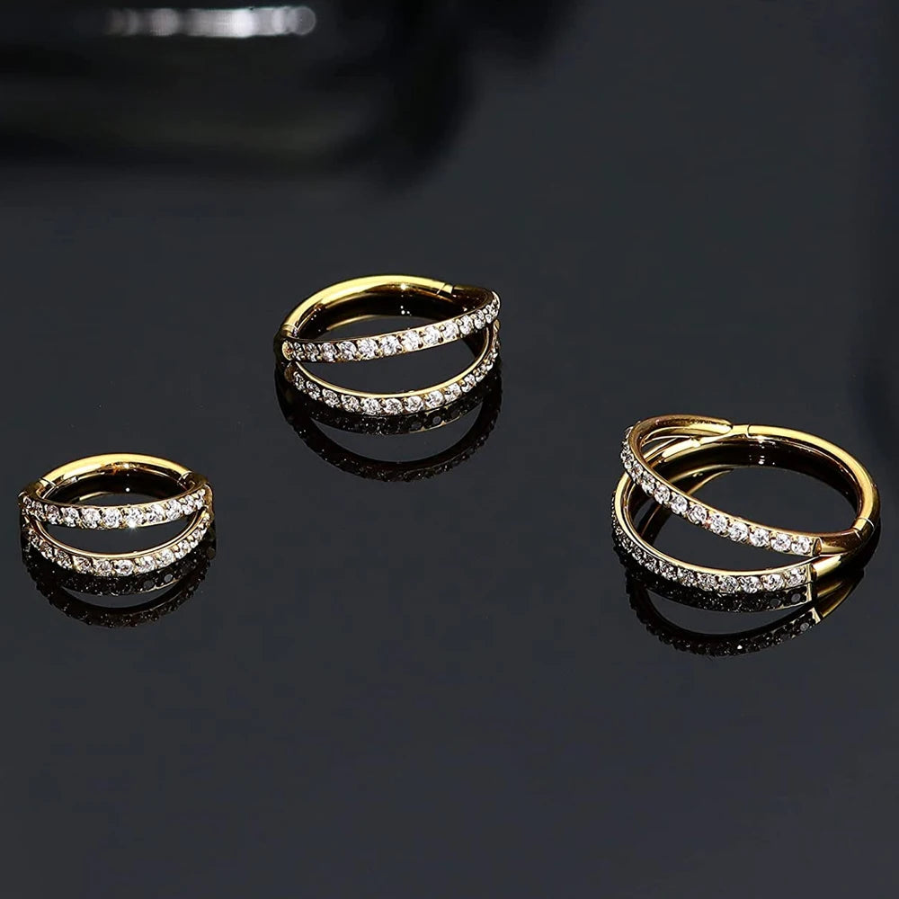 Klikring Goudkleurig Zijkant Dubbel Zirconia - Titanium