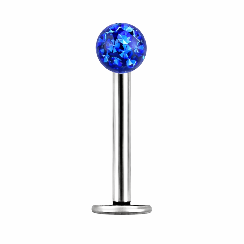 Labret Multi Kristal Blauw Zilverkleurig - Chirurgisch Staal
