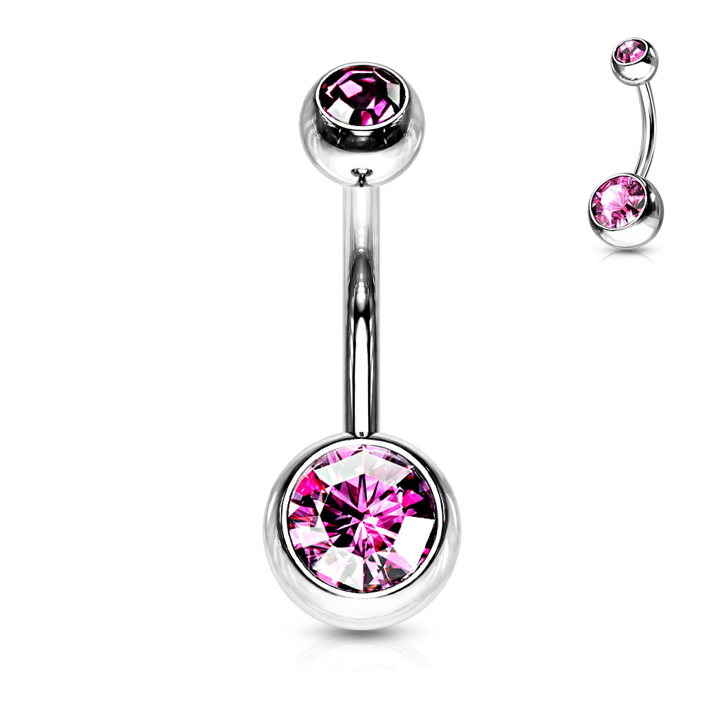 Navelpiercing Dubbel Kristal Licht Roze - Chirurgisch Staal