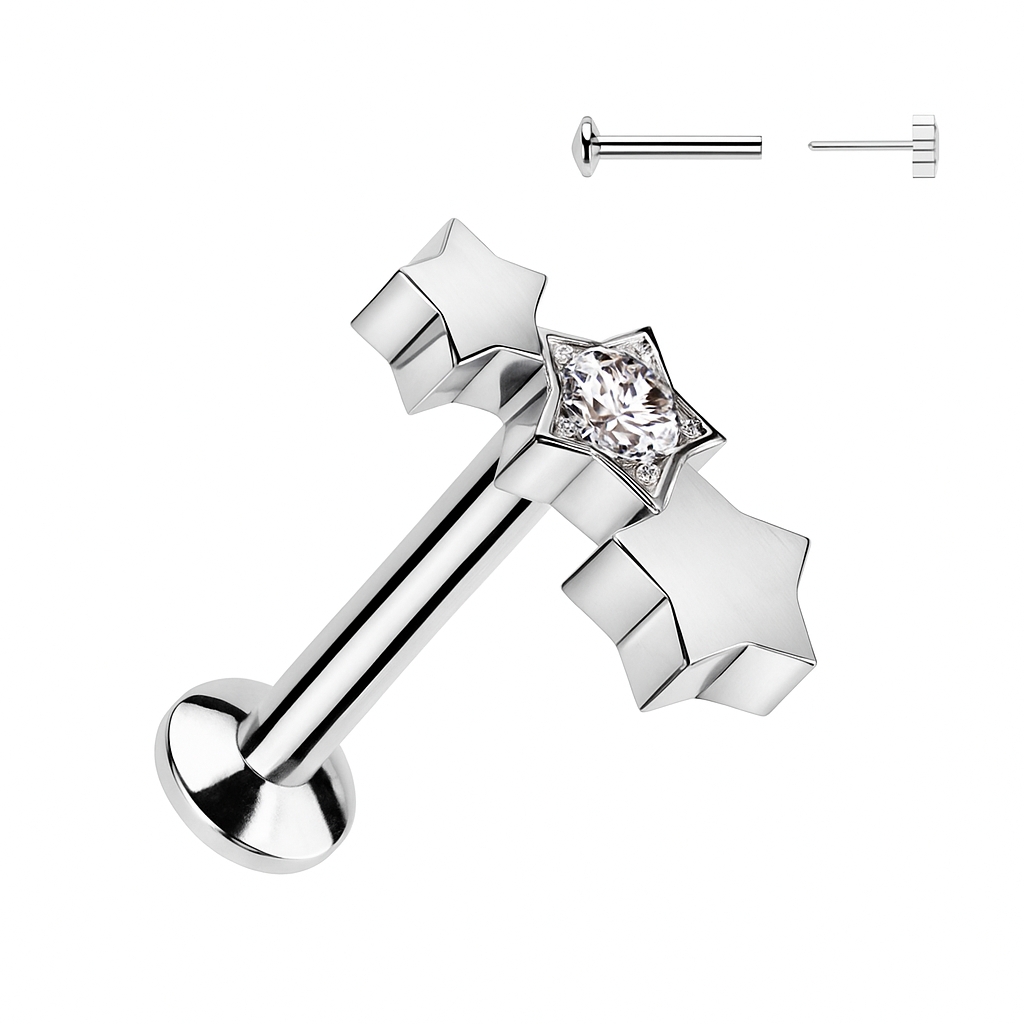 Labret Sterren Zirconia Zilverkleurig - Chirurgisch Staal