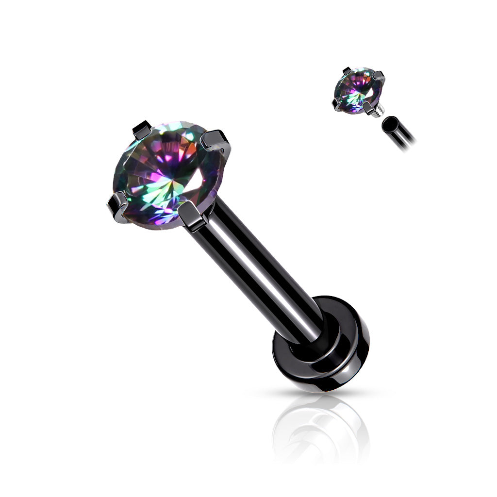 Labret Micro Base Zwart Zirconia Aurora Borealis