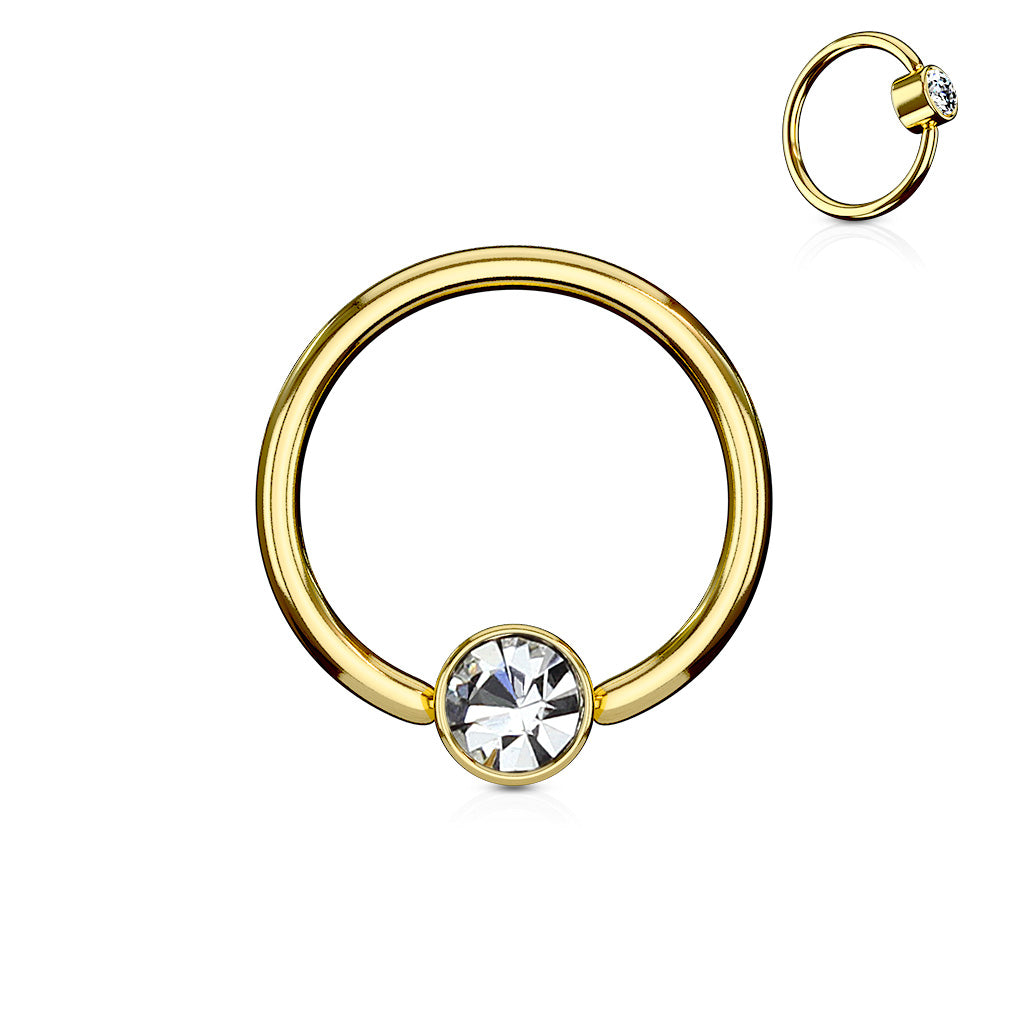 Close Ball Ring Goudkleurig met Zirconia Disc