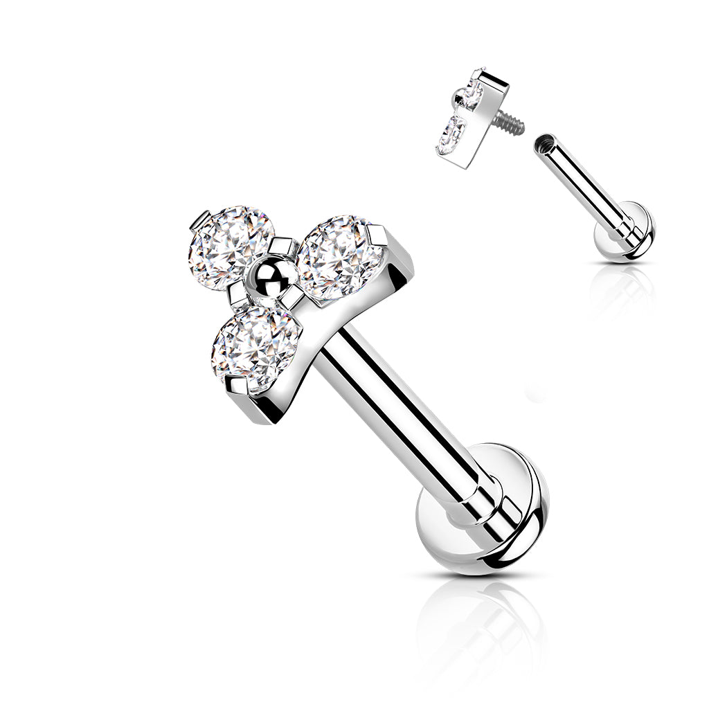 Labret Triple Kristal Zilver of  Goudkleurig