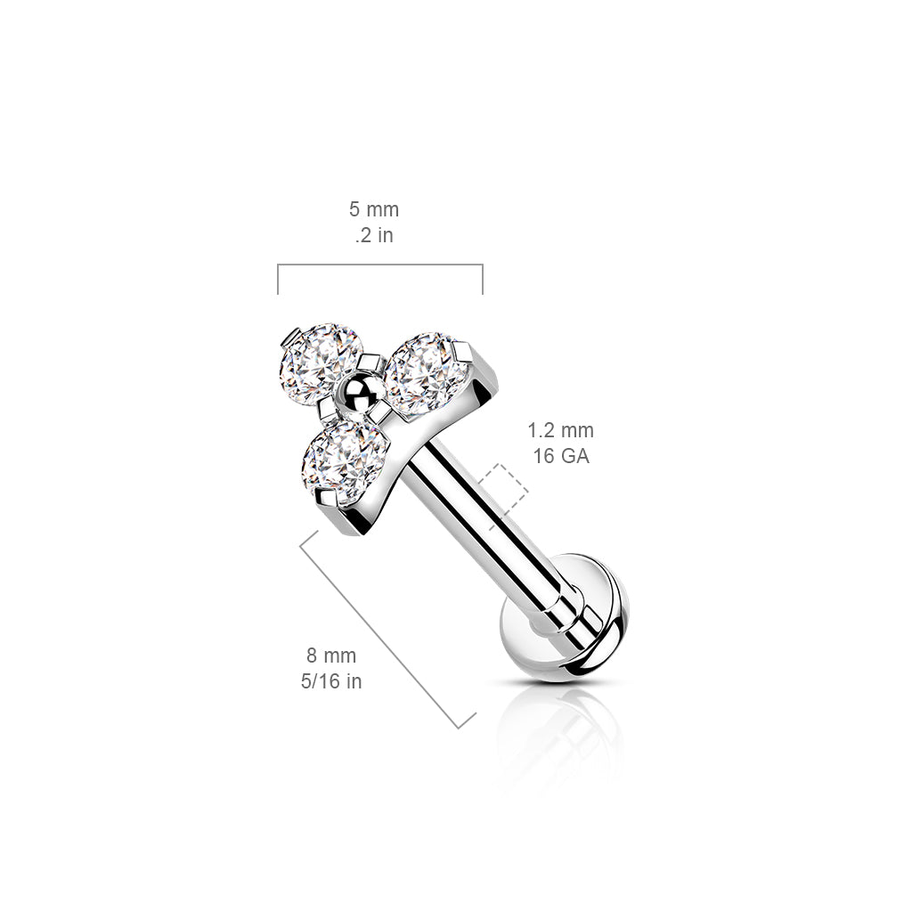 Labret Triple Kristal Zilver of  Goudkleurig