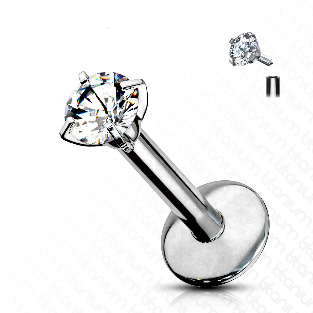 Titanium labret met klein zirconia steentje – geschikt voor lip en oor