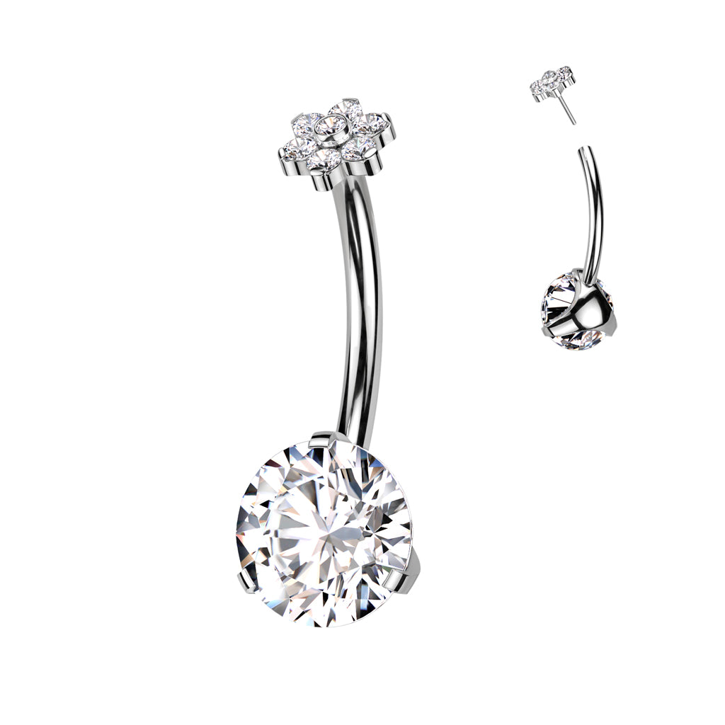 Zilverkleurige titanium navelpiercing met bloemvormige top – voor de navel