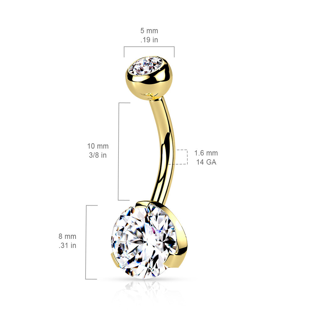 Goudkleurige kristalpiercing voor navel, inclusief maatdetails