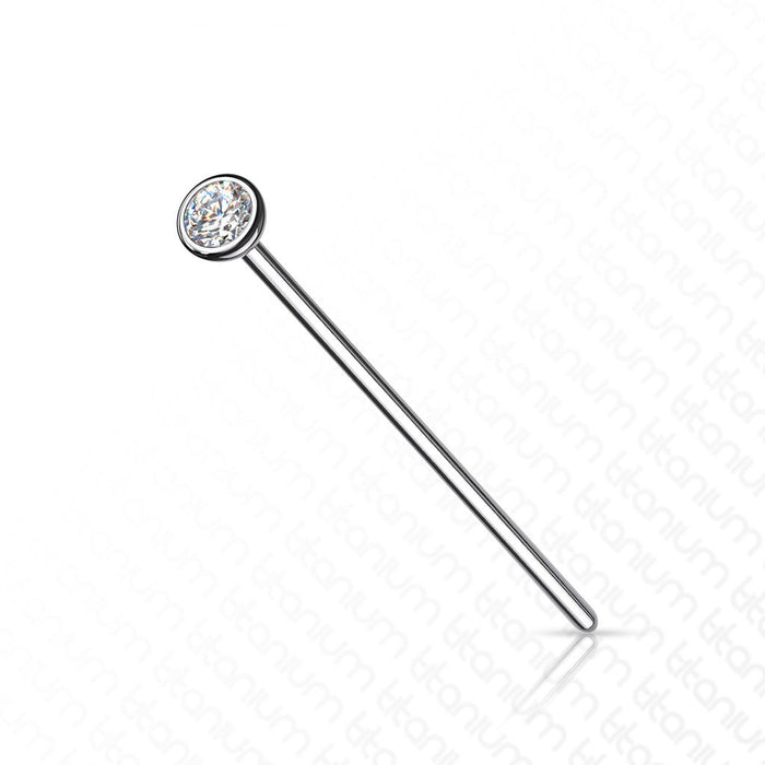 Zelfbuigbare zilverkleurig titanium neuspiercing met helder kristal 