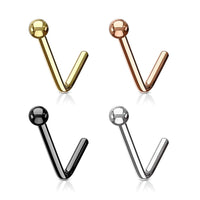 Diverse L-vorm neuspiercings in goud, zilver, zwart en rosé