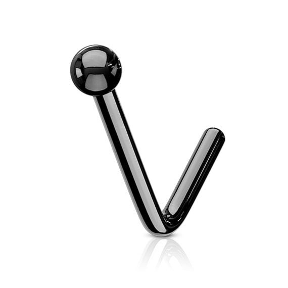 Zwarte L-vorm neuspiercing met bolletje – chirurgisch staal