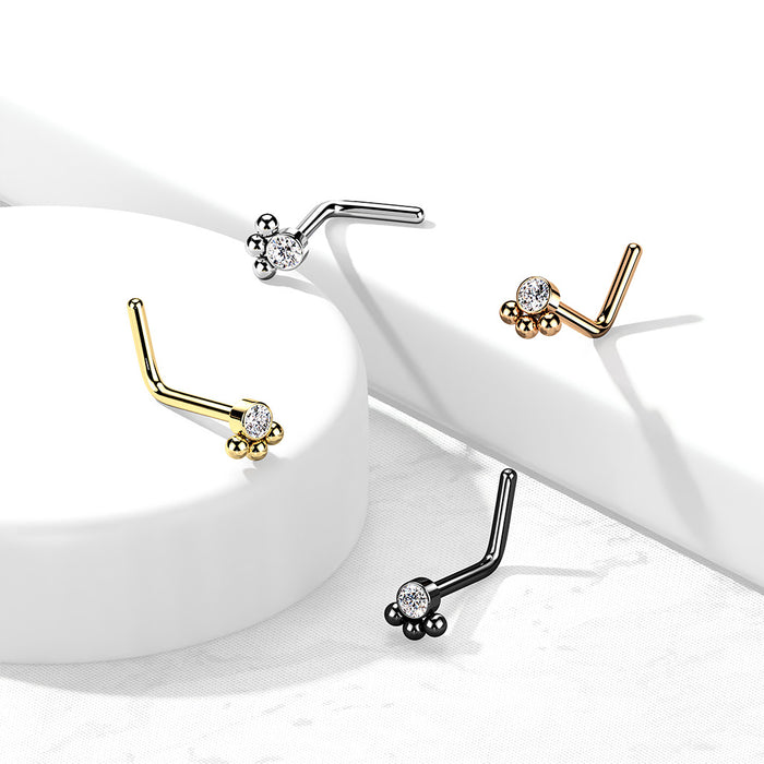 Drie bolletjes met een zirconia steentje, neuspiercings in verschillende kleuren