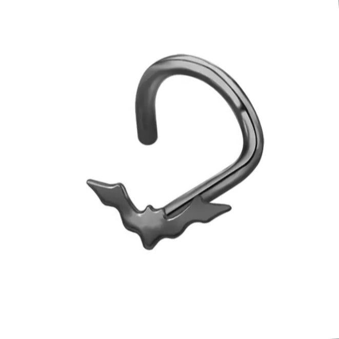 Zwarte neuspiercing met vleermuis van chirurgisch staal – nostril